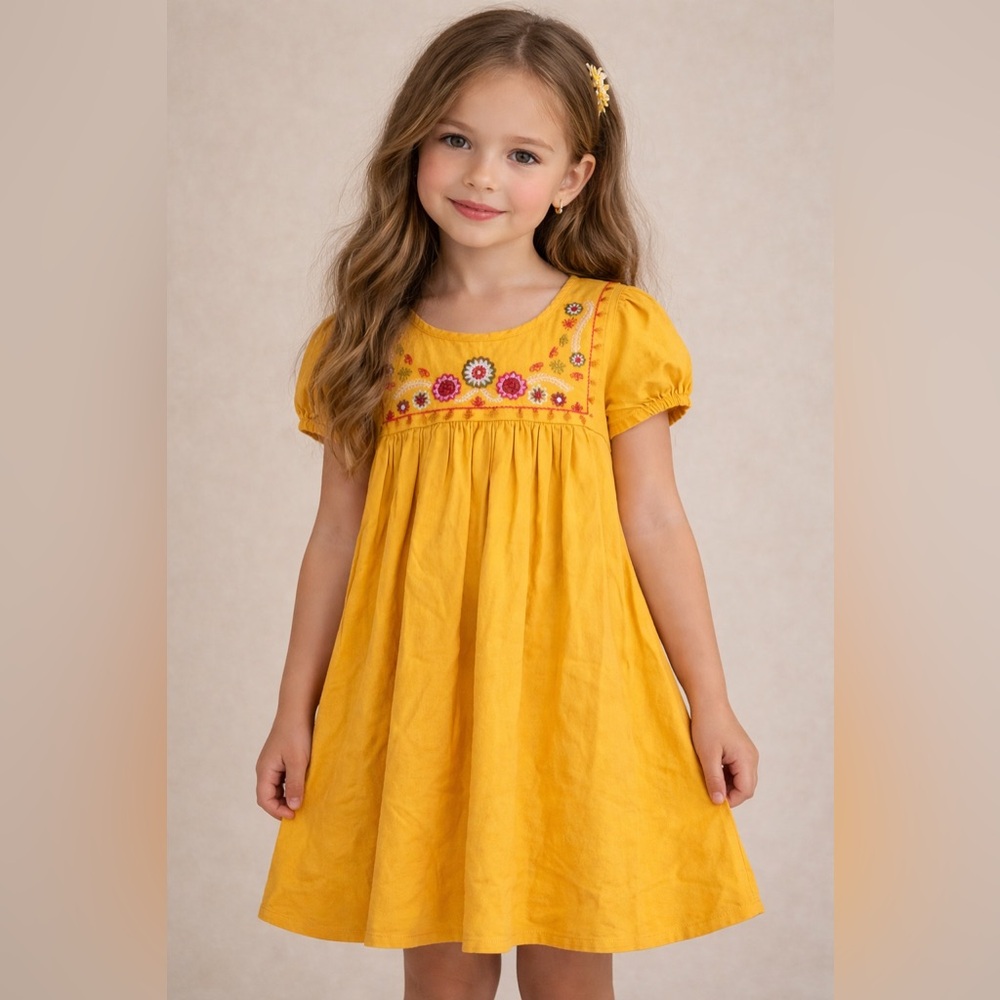 Peek Yellow Floral Embroidered Dress